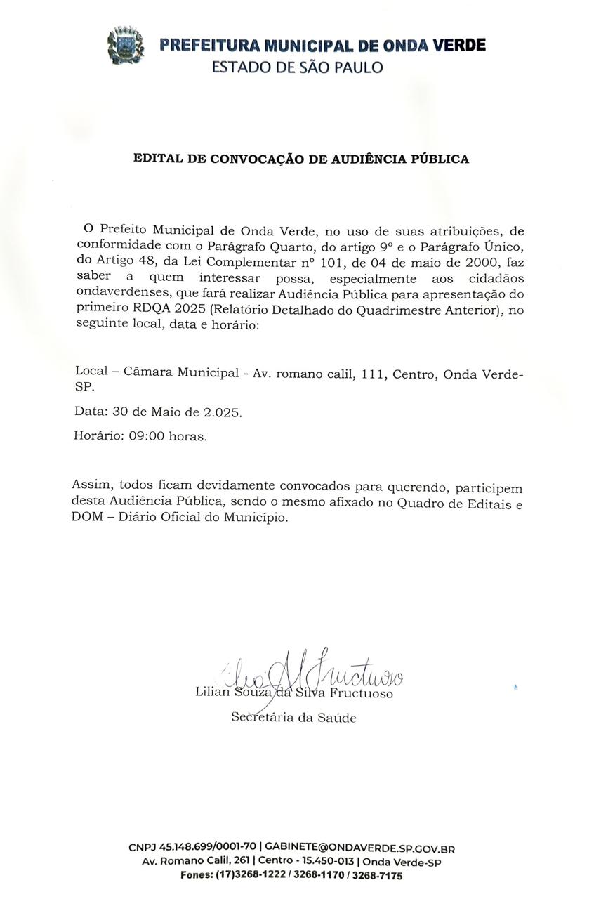 EDITAL DE CONVOCAÇÃO DE AUDIÊNCIA PÚBLICA